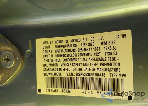 2009 Honda Cr-V Lx z USA, uszkodzony, nr VIN 3CZRE38369G705476